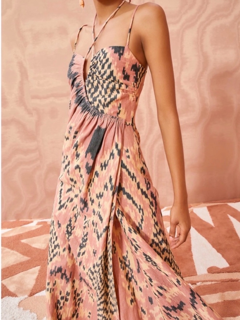 Ulla Johnson Imara Pink Ikat-Print Spaghetti Strap Midi Dress, 2 - Picture 3 of 5